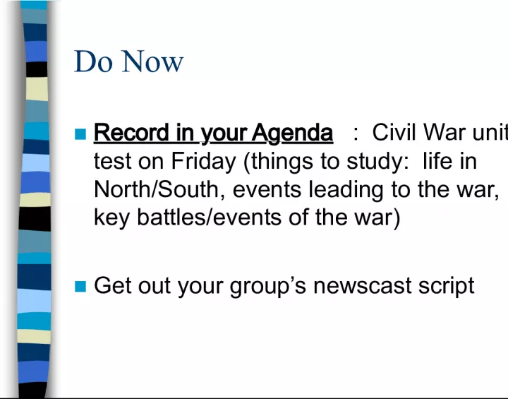 Civil War Unit Test Preparation and Group Newscast Script Review