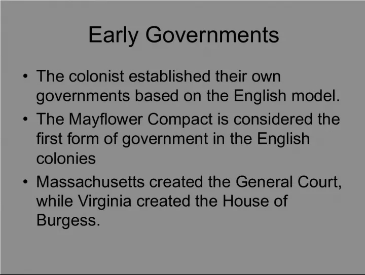 Early Governments in the English Colonies