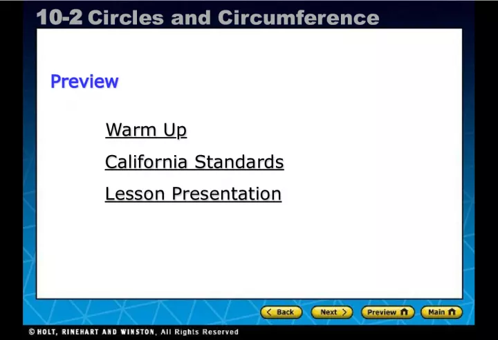 Holt CA Course 1102 - Circles and Circumference Warm Up
