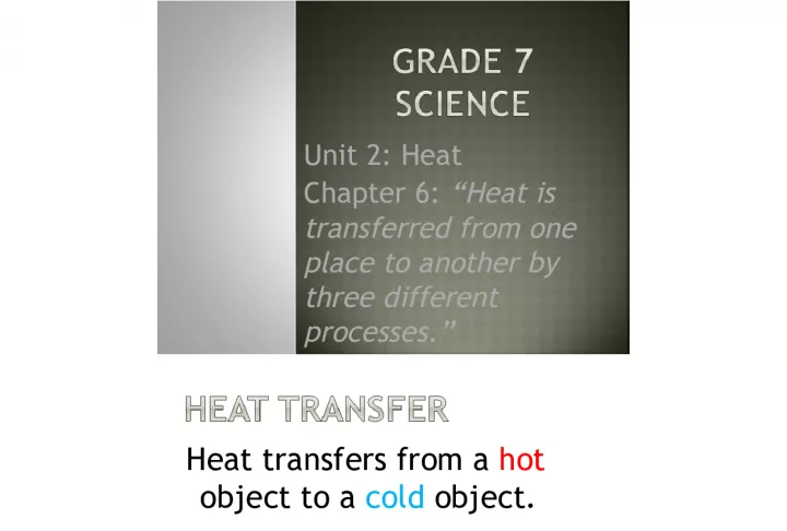 Three Processes of Heat Transfer
