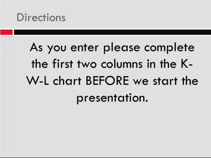 Directions for KWL Chart and Introduction of Speakers at NC CTE Summer Conference