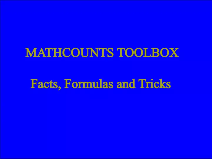 MATHCOUNTS Toolbox Lesson 8 - Determining the Number of Factors of a Number