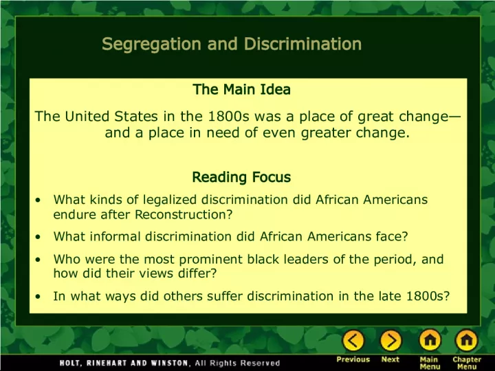 Segregation and Discrimination in the United States During the 1800s