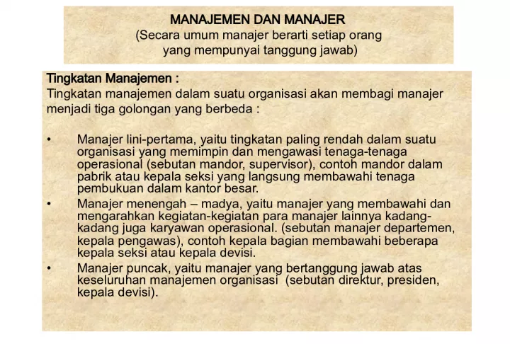 Tingkatan Manajemen dan Tugas-tugas Manajer