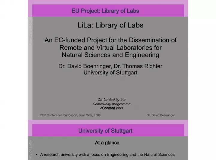 Library of Labs: An EU-funded Project for Dissemination of Remote and Virtual Laboratories in Natural Sciences and Engineering