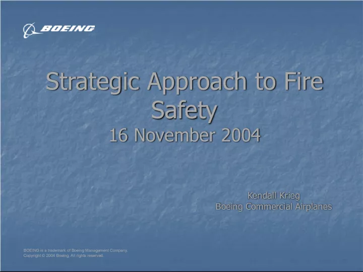 Strategic Approach to Fire Safety for Boeing Commercial Airplanes
