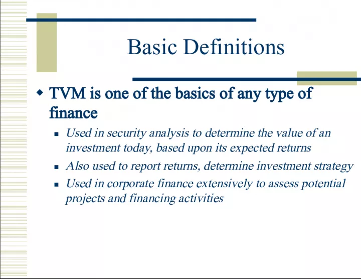 Basic Definitions in Finance: TVM and Opportunity Cost