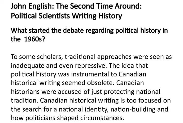 The Debate over Canadian Political History