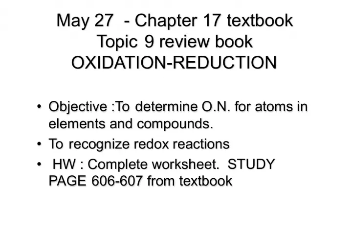 May Chapter Review on Oxidation-Reduction Topic