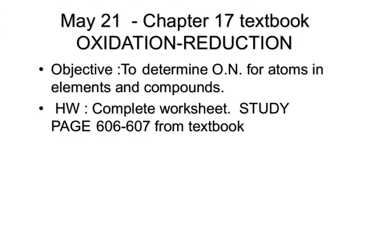 Oxidation Reduction Experiment