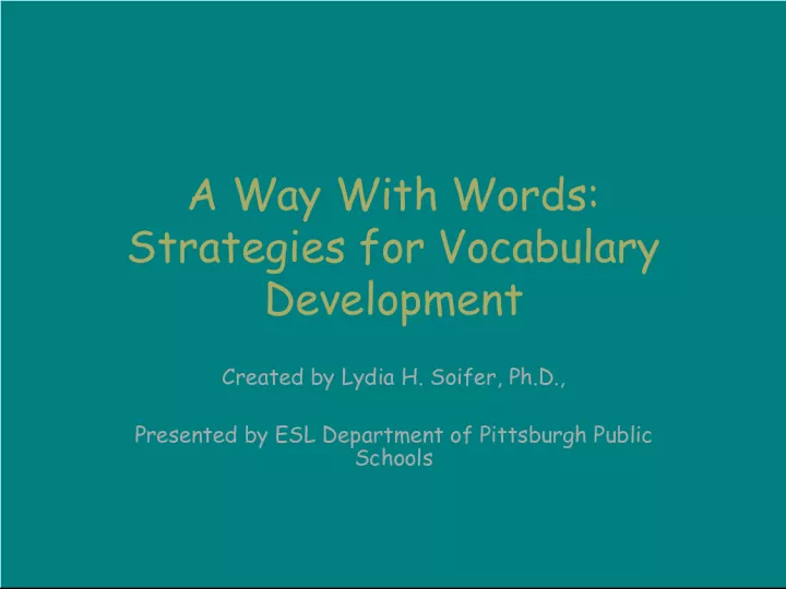 Strategies for Vocabulary Development in School Success