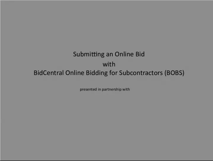 BOBS Online Bidding: Tips for Subcontractors