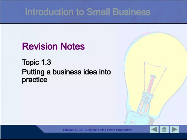 Edexcel GCSE Business Unit 1 Exam Preparation: Starting and Running a Small Business