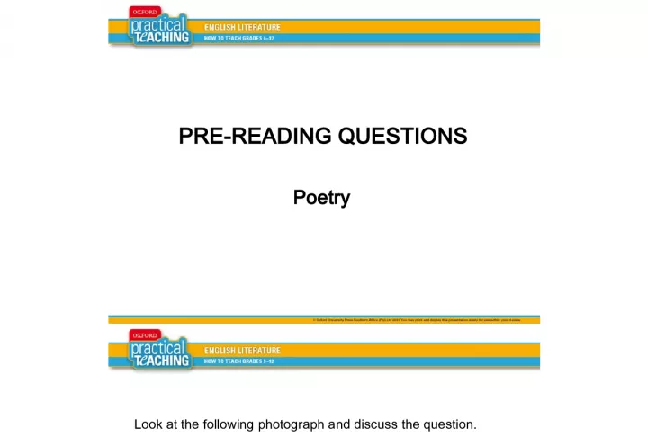 PRE READING QUESTIONS: Poetry and Photographs