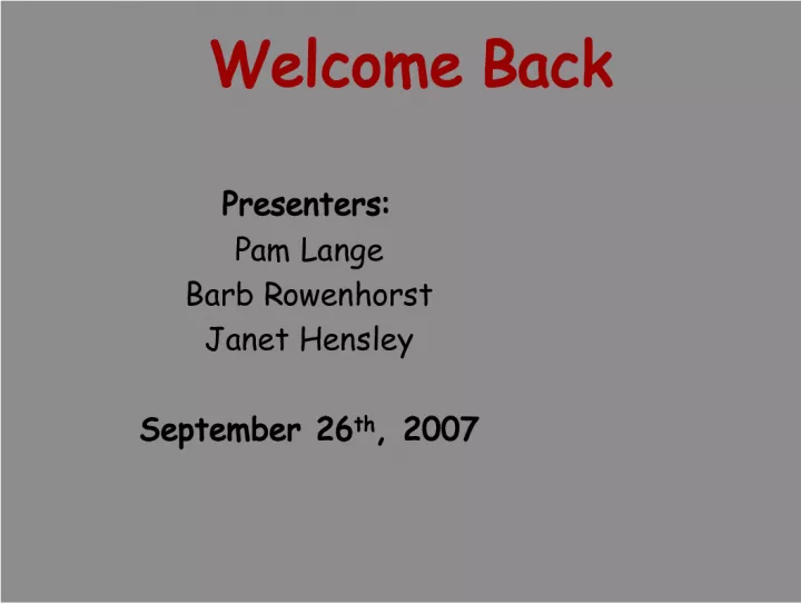 PASS Team's Welcome Back Meeting
