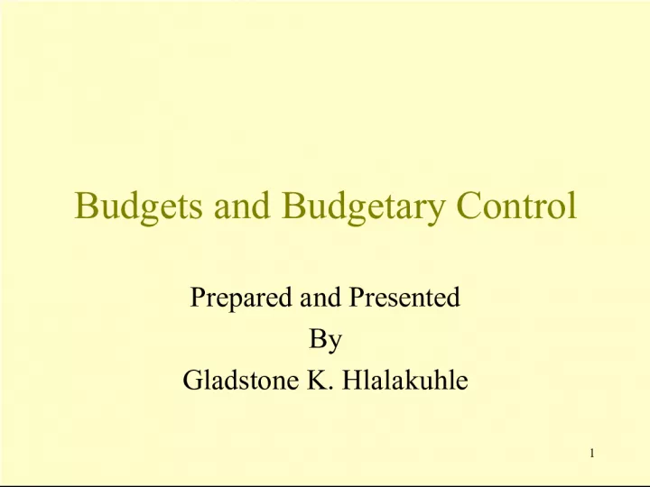 Budgets and Budgetary Control: An Introduction