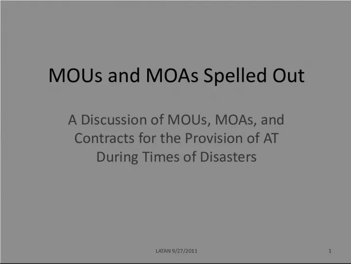 MOUs, MOAs, and Contracts for AT During Disasters