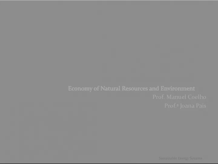Economy of Natural Resources and Environment for Sustainable Energy Systems
