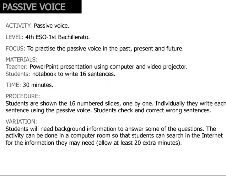 Passive Voice Practice Activity for 4th ESO and 1st Bachillerato Students