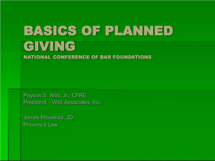 Basics of Planned Giving: Insights from National Conference of Bar Foundations