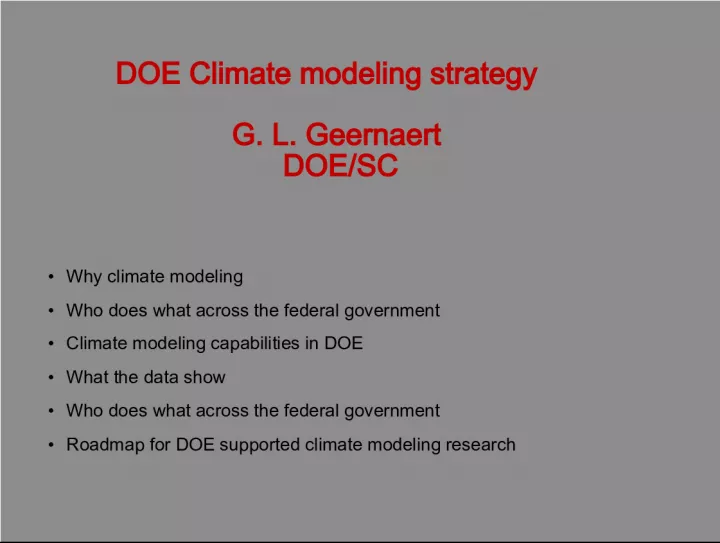 DOE Climate Modeling Strategy: A Collaborative Approach Across the Federal Government
