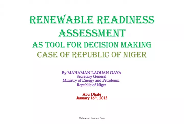 Utilizing Renewable Readiness Assessment for Decision Making: Case Study of Niger