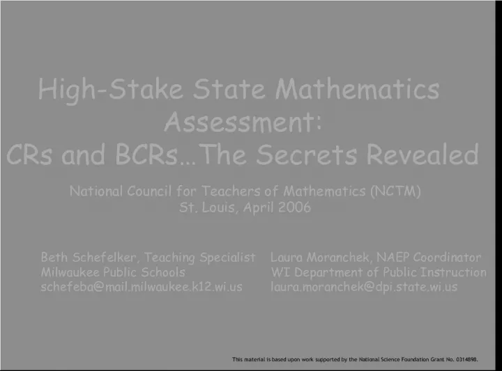 The Secrets Revealed: Communication Strategies for High-Stakes Mathematics Assessments