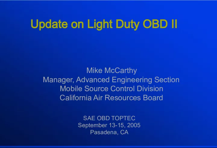 Update on California Air Resources Board's OBD II Regulation