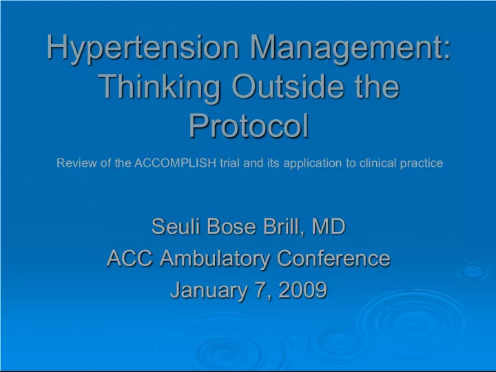 Hypertension Management: Thinking Outside the Protocol