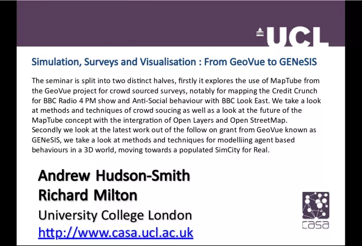 Simulation, Surveys, and Visualisation: GeoVue to GENeSIS
