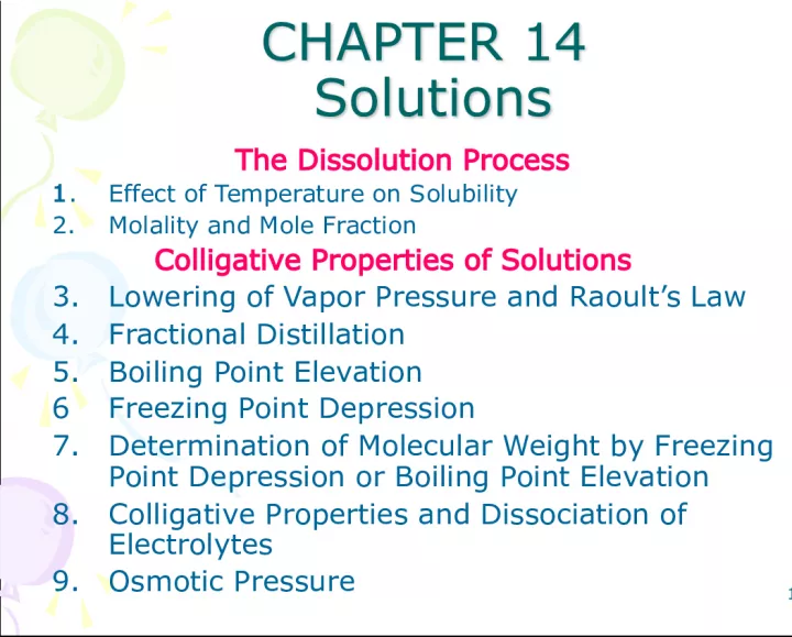 Chapter 14 Solutions: The Dissolution Process and Colligative Properties